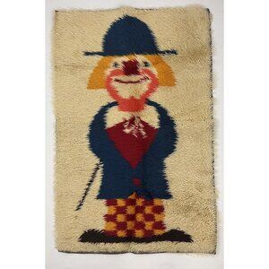Vintage Mid Century Danish Ege Rya Shag Rug Clown Tapestry Wall Hanging 26x40"